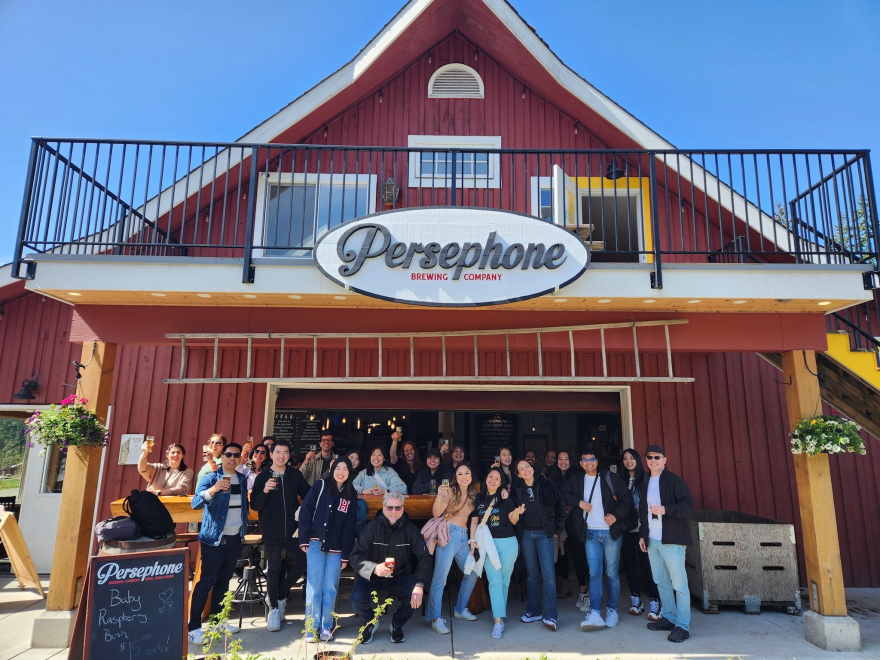 б俪 students and instructors at Persephone Brewing and Farm Tour, Sunshine Coast
